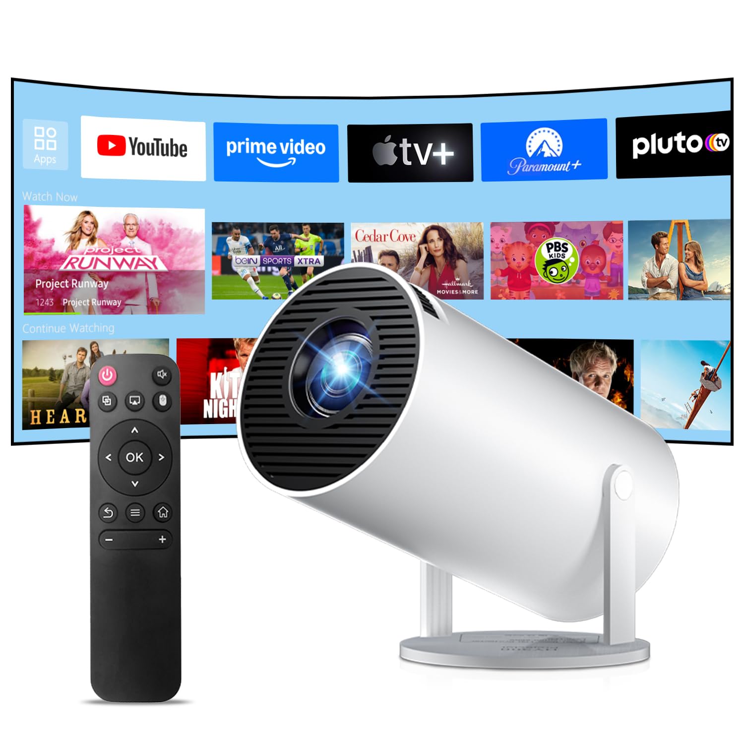 [2026 Upgraded & 8K Support]HY300Pro Mini Projector with WiFi6 Bluetooth 5.4,Smart Portable Projector Built in Android OS 14.0,Auto Keystone,12000 Lumens Outdoor Projectors for Bedroom/Gaming/Gift