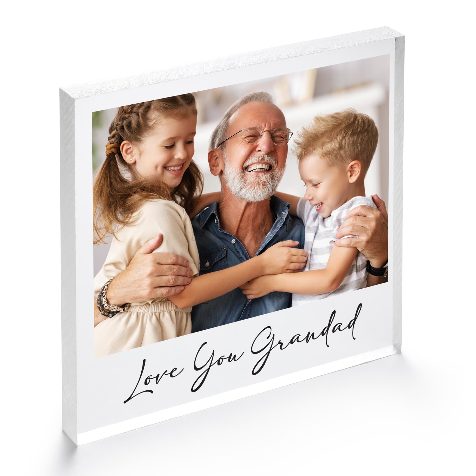 Star Online Men's Clear Personalised Fathers Day Acrylic Square Plaque Keepsake Gifts, Presents For Dad, Daddy Birthday Gift From Daughter And Son, Custom Photo Gifts For & Husband (Grandad)