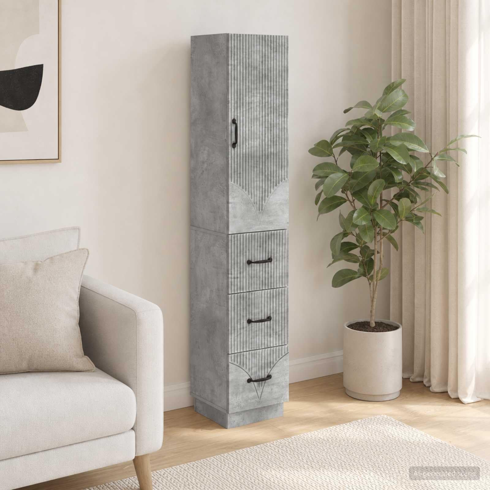 Zestaw szaf 2 szt. szary betonowy materiał drewnopochodny 33 x 34,5 x 87 cm z szufladami i półkami, uniwersalna szafka do przechowywania do biura, gospodarstwa domowego, korytarza, garażu