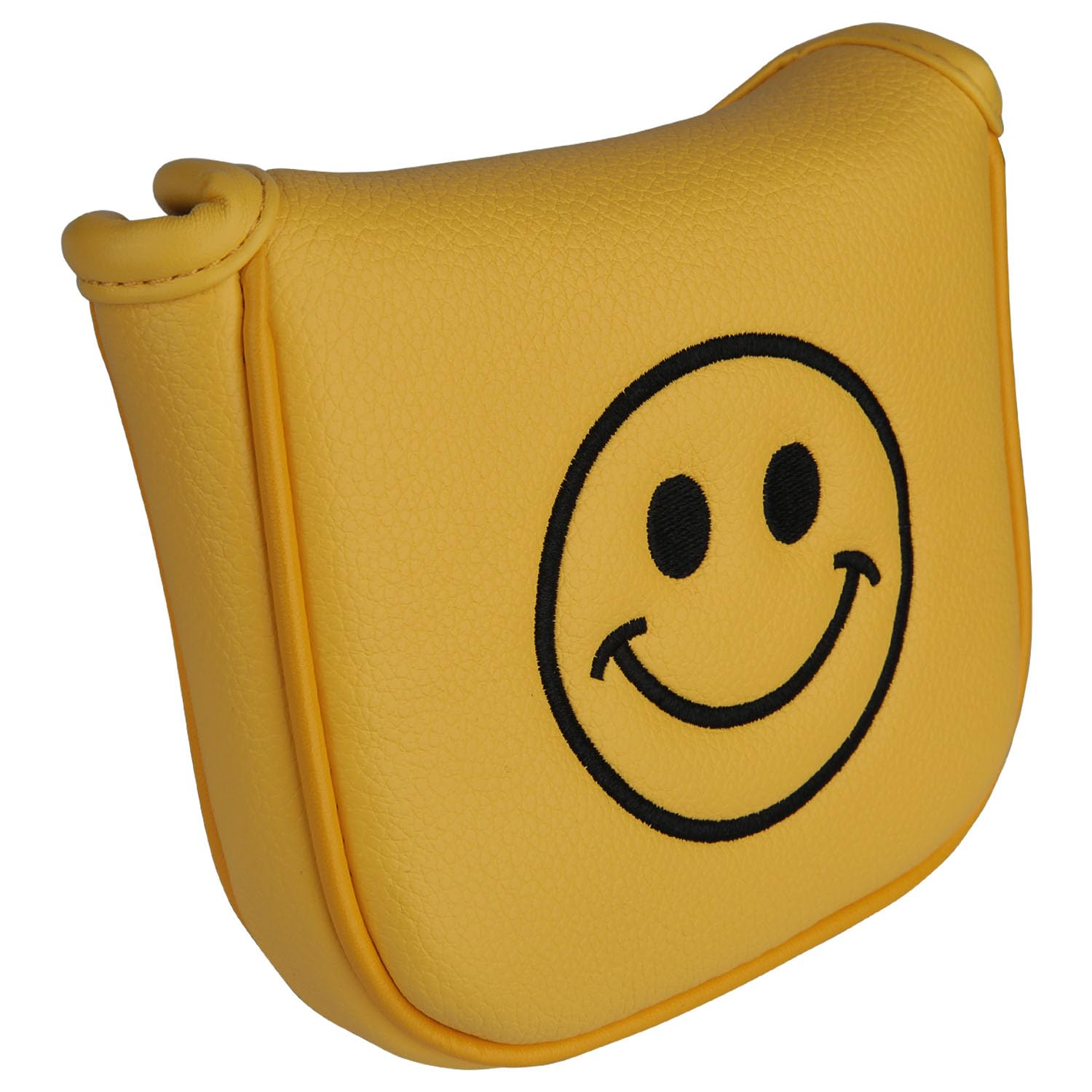 Golf Club Center Shaft Square Mallet Putter Head Cover Soft Leather with Embroidery Magnetic Closure (Yellow)