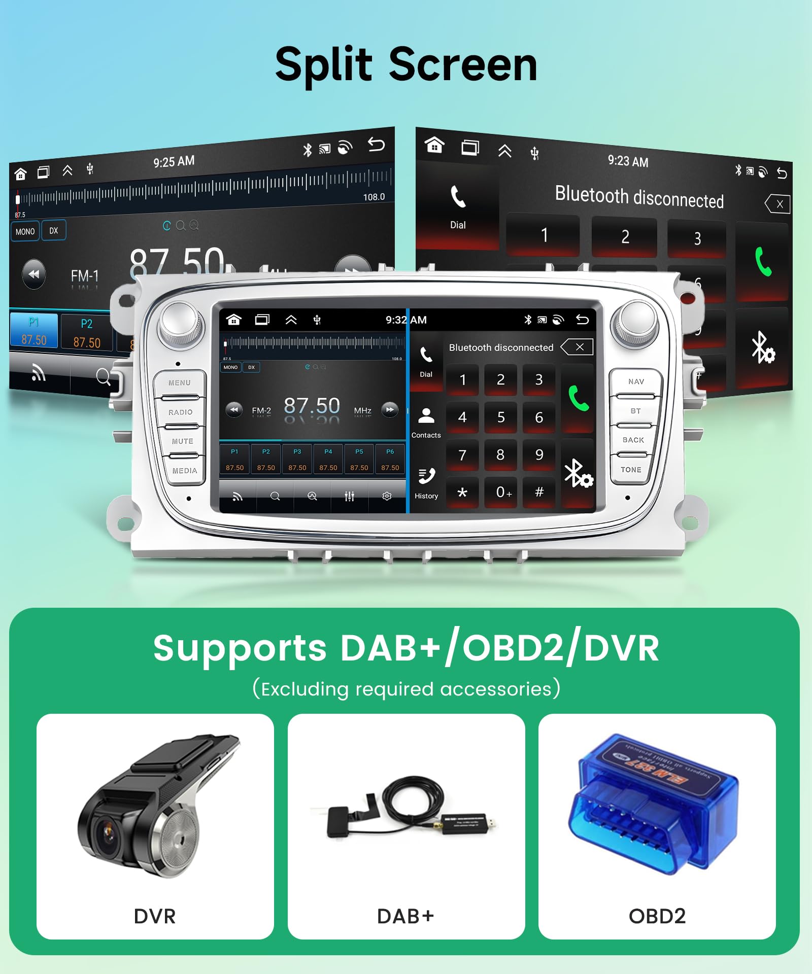 8 rdzeni 4G+64G Bezprzewodowe radio samochodowe z systemem Android do Ford Focus II mk2 Mondeo S-Max C-Max Galaxy 7 Pollici Radio samochodowe Android, Auto GPS, WiFi, lustro, łącze Bluetooth FM/RDS