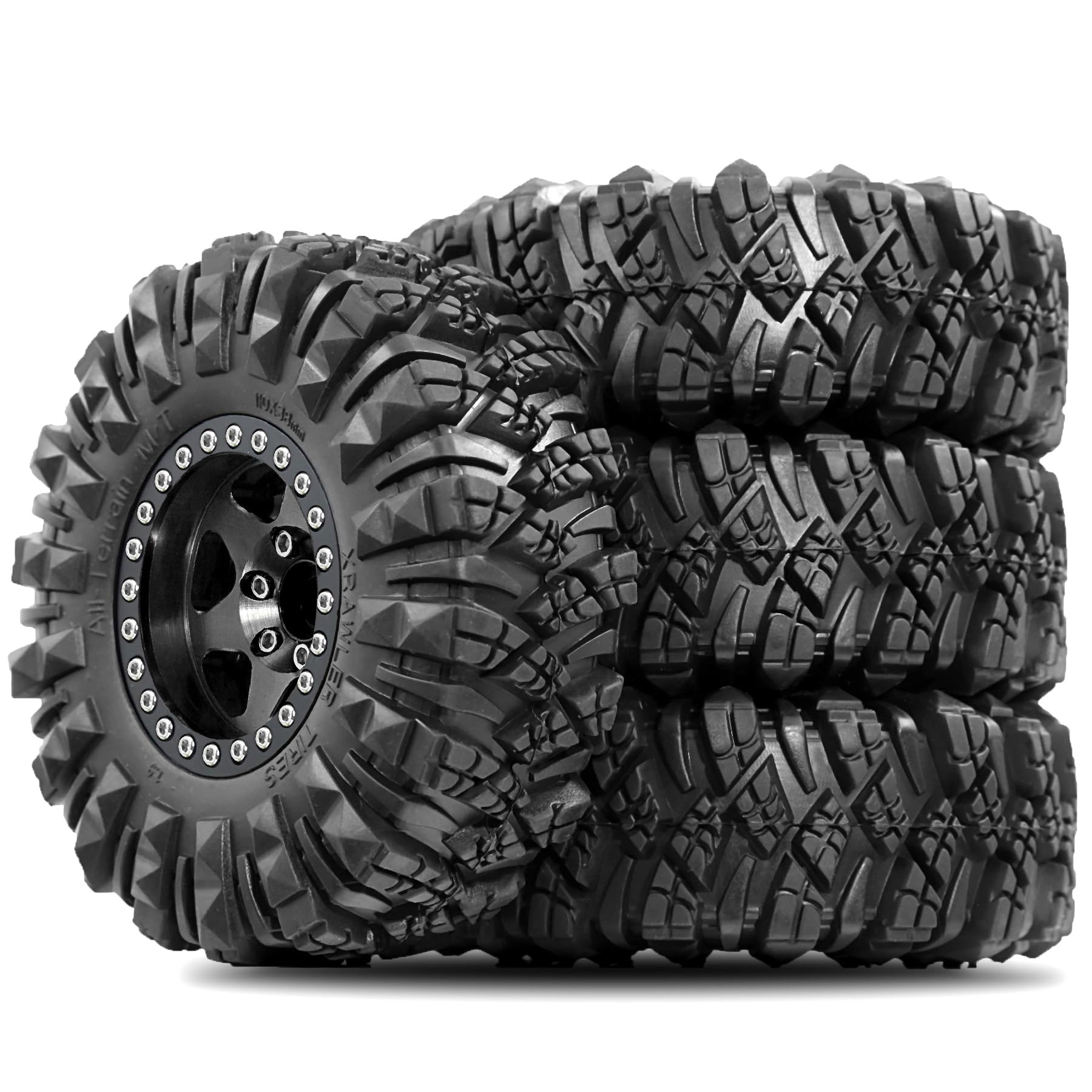 Photo 1 of STMU Negative Offset 10.4mm 1.9 Beadlock Wheel Rims Aluminum and 1.9 RC Crawler Tires 4.33 Inch OD Foam Inserts for Traxxas TRX4 Axial SCX10 SCX10 II III RBX10 Redcat Gen 8 (Black)
