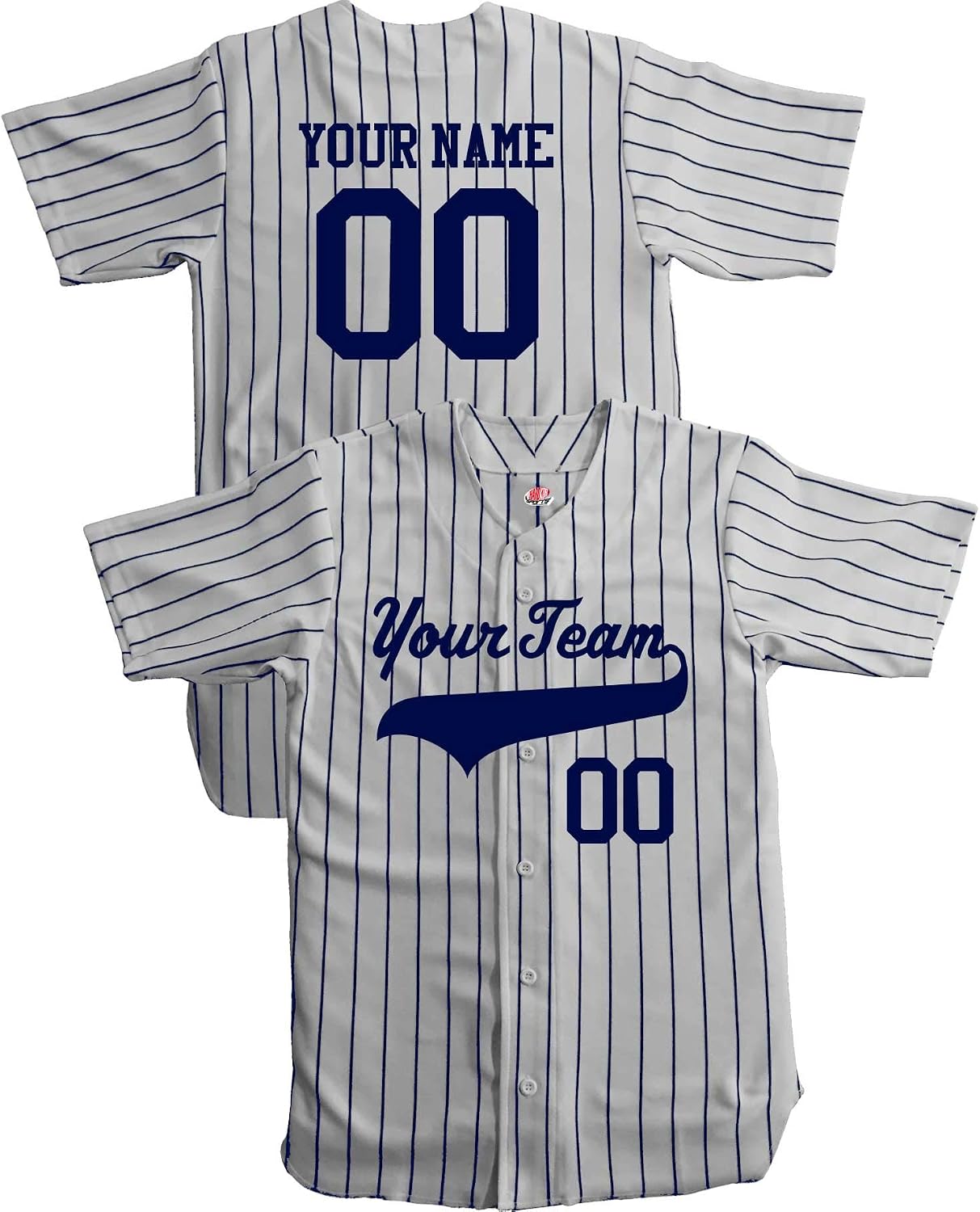 HARDKOR SPORTS Customized Baseball Jersey Youth Pinstripe 6 Button Double Knit with Team Logo