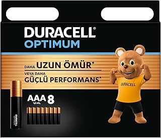 Duracell Optimum AAA İnce Kalem Pil (8’li Paket) - Alkalin Pil 1,5V - Pil Saklama Paketi - LR03 MX2400