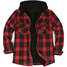ThCreasa Mens Hooded Flannel Jacket Sherpa Fleece Lined Zip Up Fuzzy Hoodie Shirt Jackets
