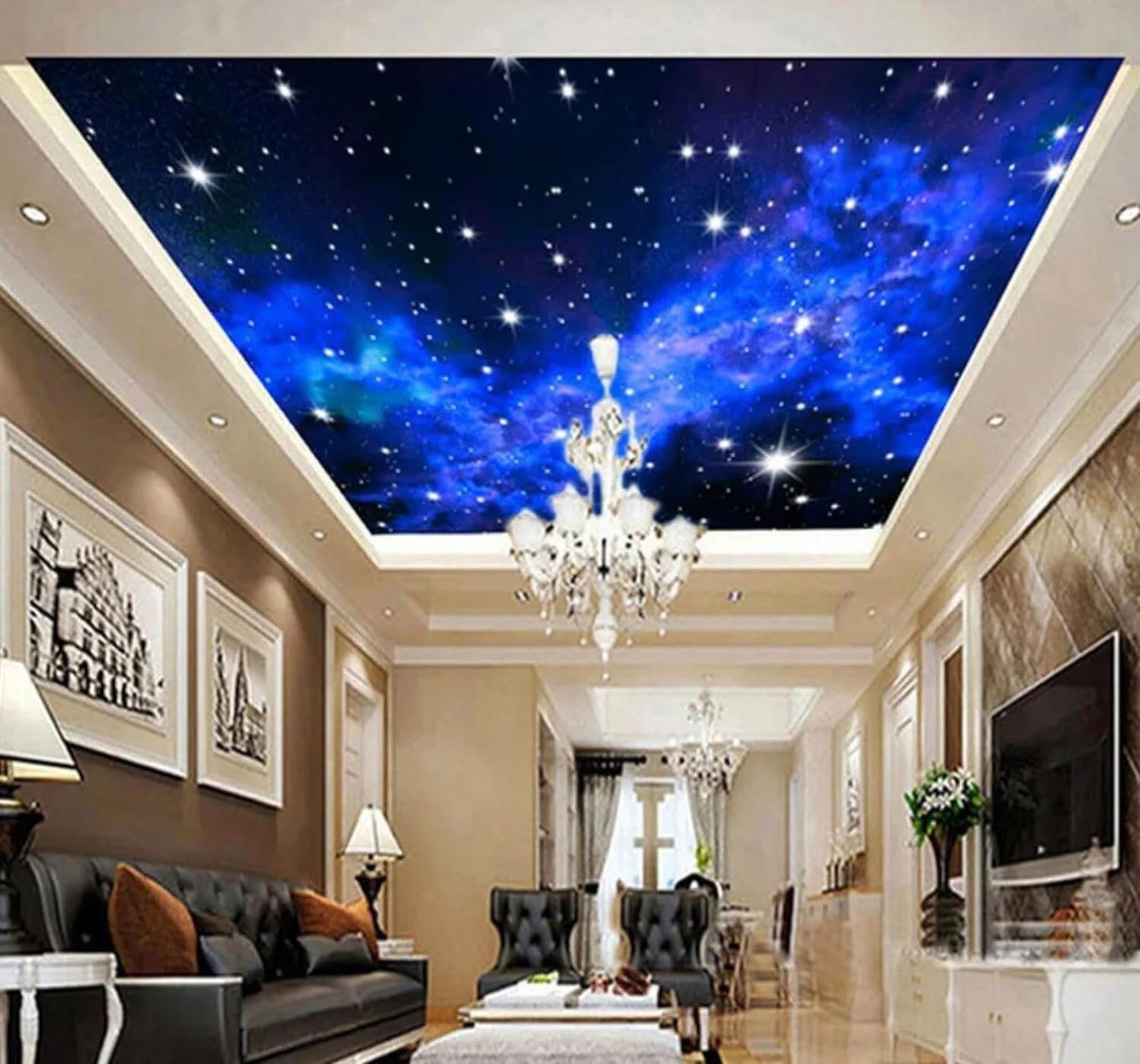 Xlming 250Cm×170Cm(B×H) Dreamy Blue Starry Sky Natural Landscape Night Scene 3D Wallpaper Luxury Home Dining Decor Paste Sofa Living Room The Wall For Bedroom Mural-250Cm×170Cm