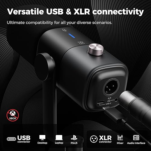 Miniatura 3 de NearStream Micrófono dinámico XLRUSB con brazo de brazo, micrófono de podcast con cancelación de ruido encendidoapagado, monitor de sonido, perilla