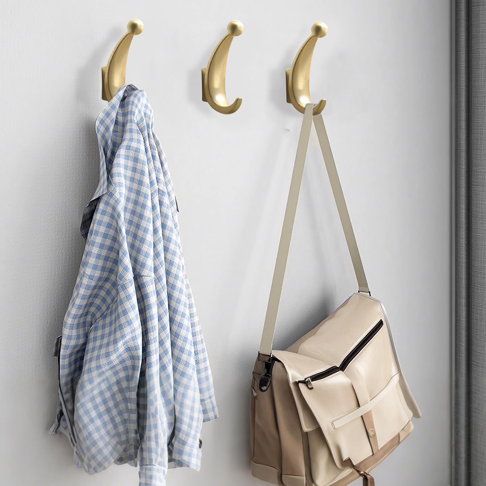 Yundoza Door Hooks Screw in, 2 Pack Metal Bathroom Towel Hook for Coat Robe Keys Clothes Bags(Brushed Gold) - Image 4