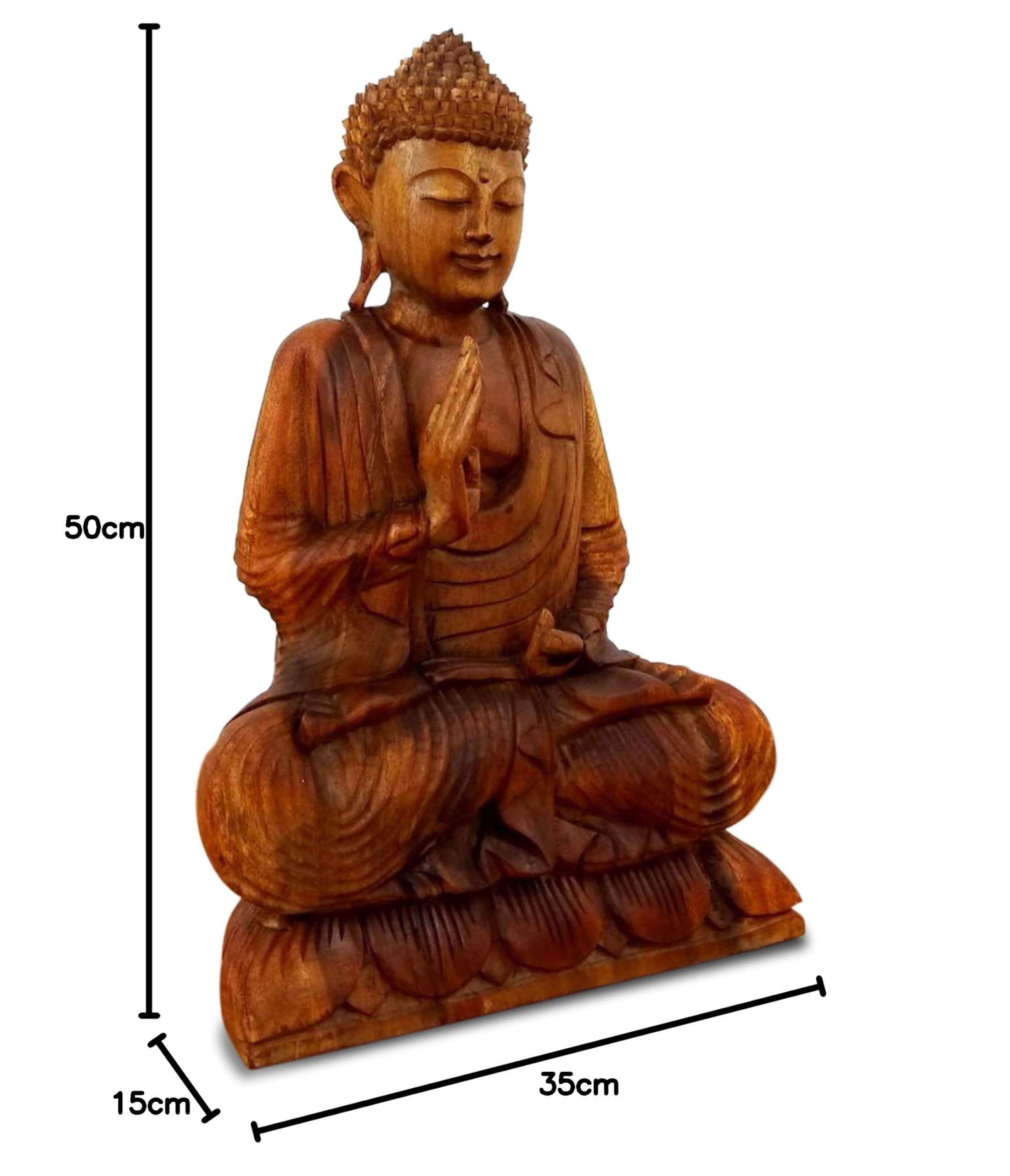 livasia Bouddha en Bois de Bali, Statue bouddhique, Sculpture en Bois Massif, Durable et Fait Main (50 cm)