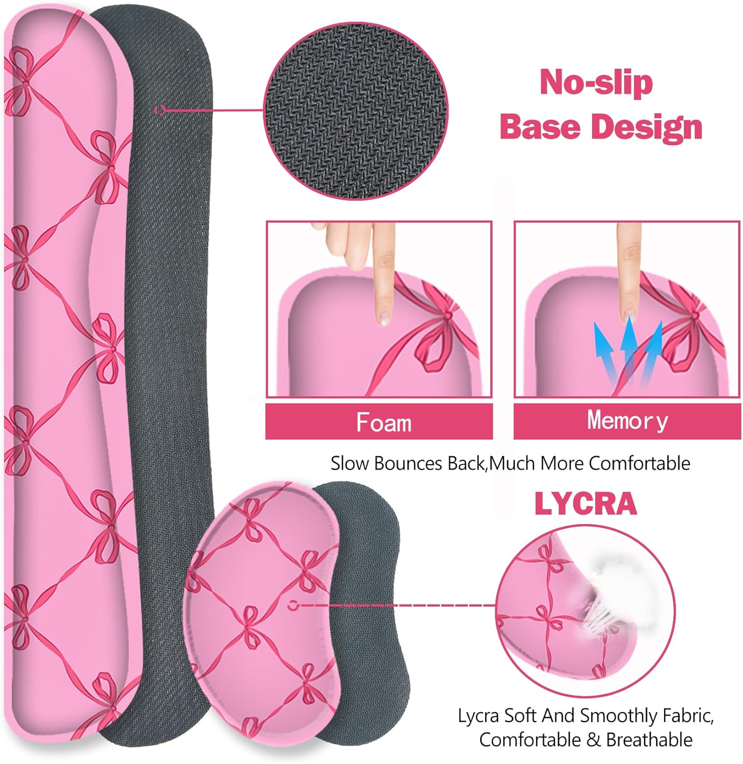 ToLuLu Large Mouse Pad Desk Pad Set, Wrist Rest Support Desk Mat for Keyboard Mouse, 4PCS 35.4”x15.7 XXL Giant Mouse Pad, Non-Slip Base Stitched Edges Mousepad Office Desk Decor, Hot Pink Bow