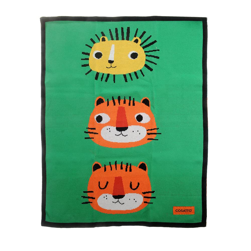 Cosatto Men's Easy Tiger Baby Blanket 90X70 Cm, 100% Combed Cotton Knitted Blanket | Ultra-Soft Blanket For Cot, Pram & Snuggles – Design – Newborn Essentials Gift Set