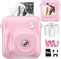 Zostuic Kids Instant Print Camera Dual-Lens 1080P HD Zero Ink for Boys Girls Age 4-12 Pink, 32GB Card & Paper Included
