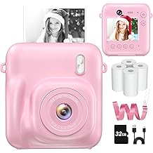 Instant Camera, Dual-Lens Kids Camera Instant Print for Boys Girls Christmas Birthday Gifts, 1080P Digital Cameras for Kids Teens with Print Paper, 32GB Card, Toddle Toy for Age 4-12 Years(Pink)