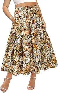 Plus Size Skirts for Curvy Women Elastic High Waist Boho Maxi Skirt Plea...