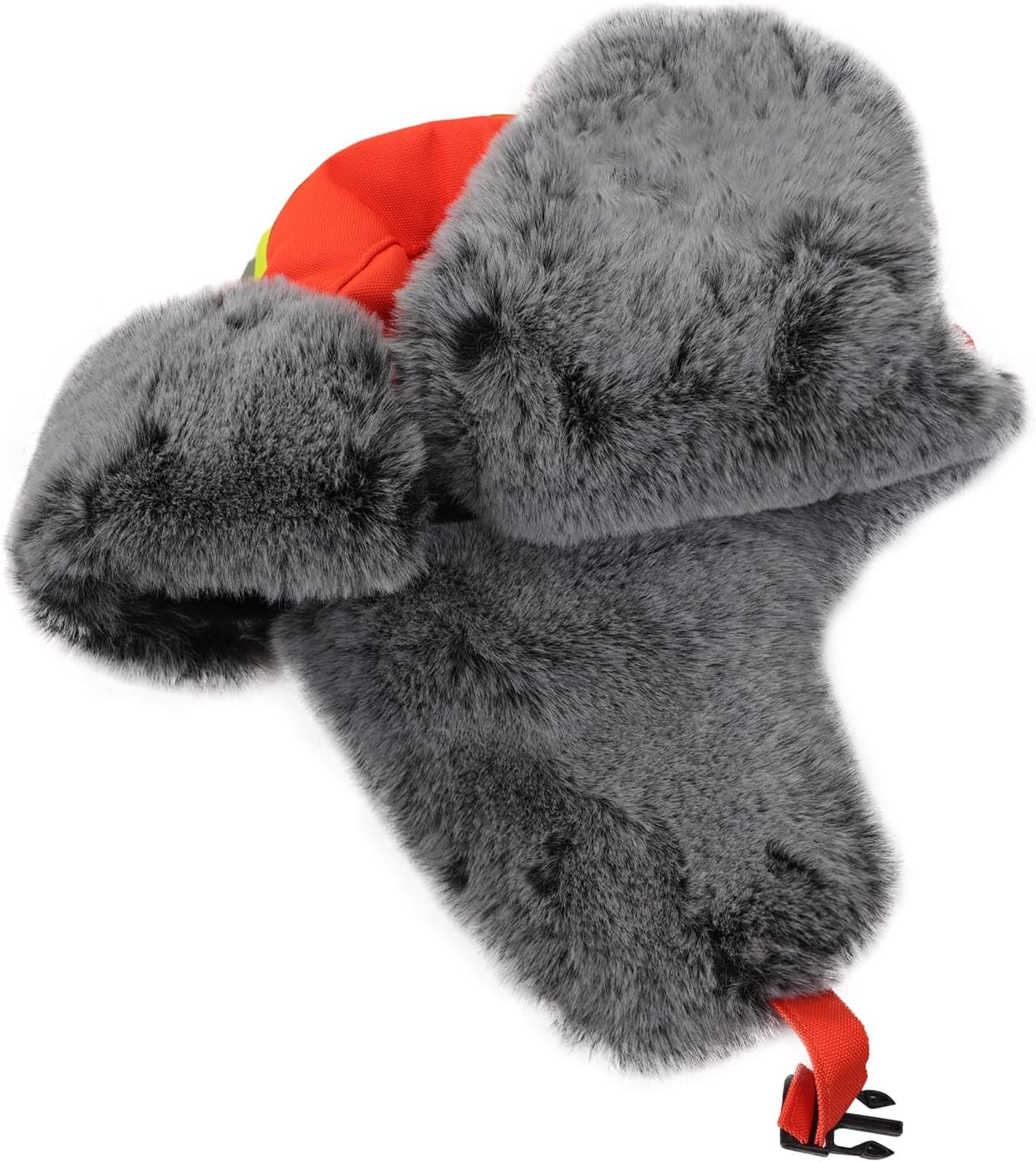 Hi Vis Trapper Hat with Ears Flaps Reflective Strip Trapper Hat Faux Fur Thickened Winter Cold Weather Windproof Skiing Cap