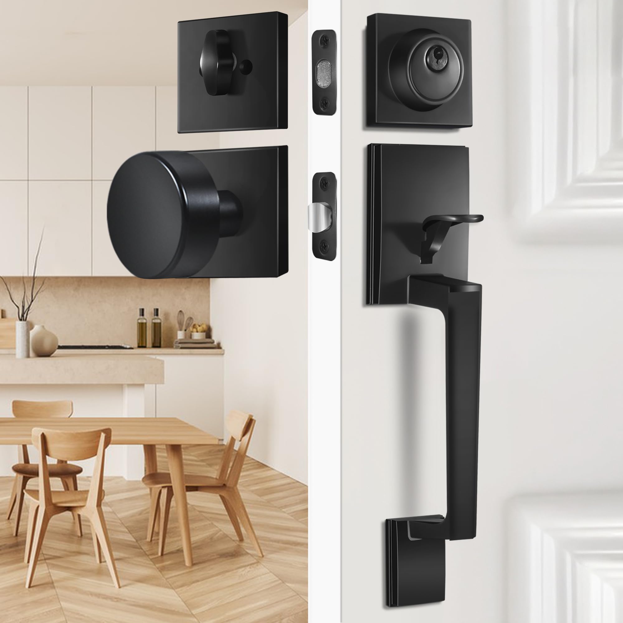 Front Door Handle and Deadbolt Set Front Door Lock Set with Black Door Knob