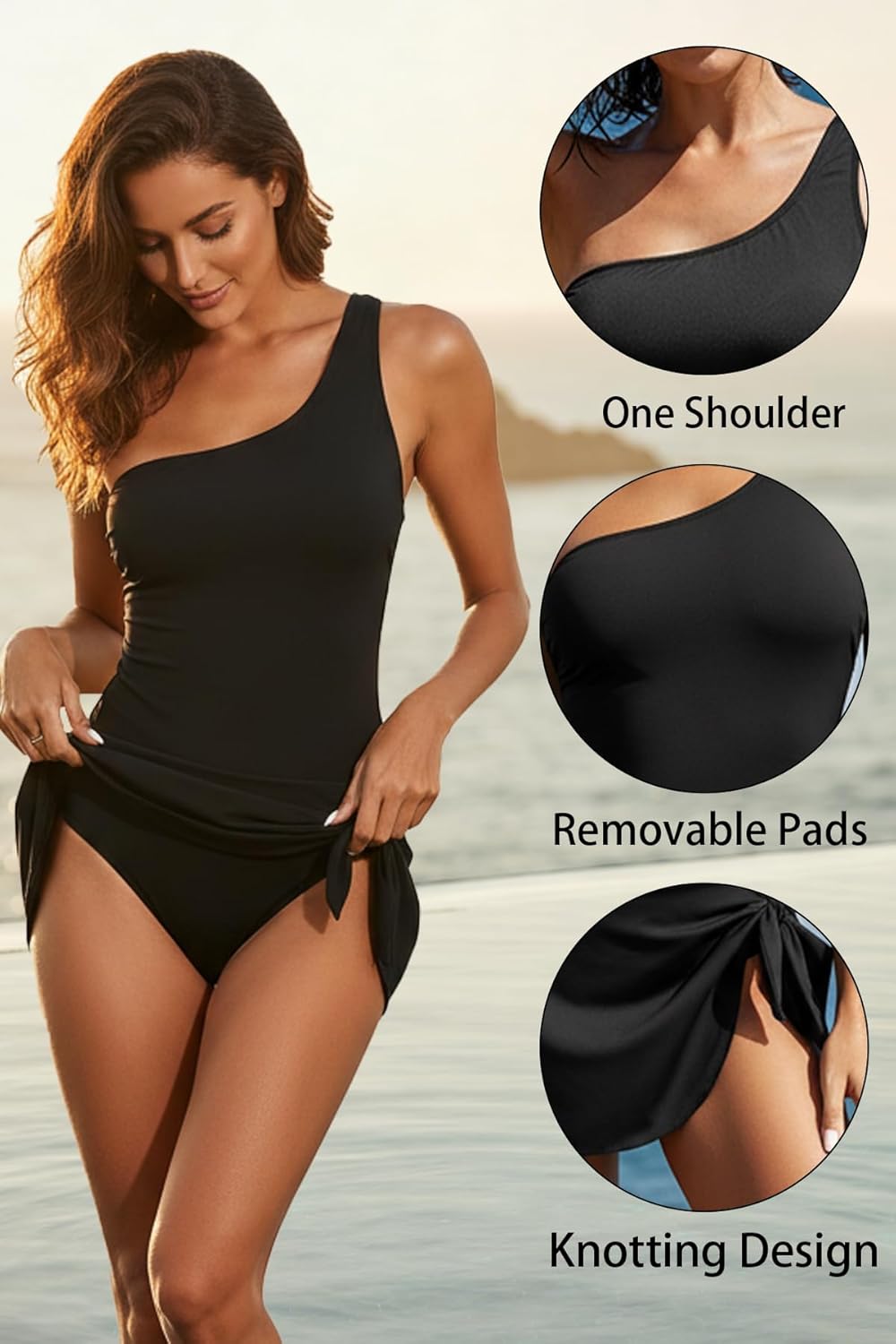 Tempt Me Women One Piece Swim Dress One Shoulder Swimsuit with Skirt Tummy Control Swimdress Bathing Suit - Image 4