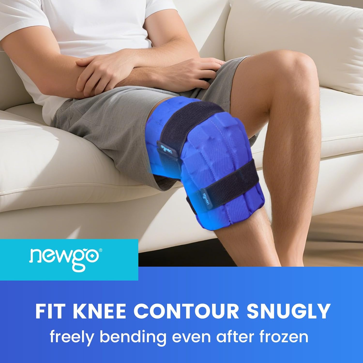 NEWGO Ice Pack for Knee After Surgery, 2 Hours Long-Lasting Cold Therapy Zero Wound Pressure Knee Ice Pack Wrap for Post-Op, Swelling, ACL, Sports Injuries