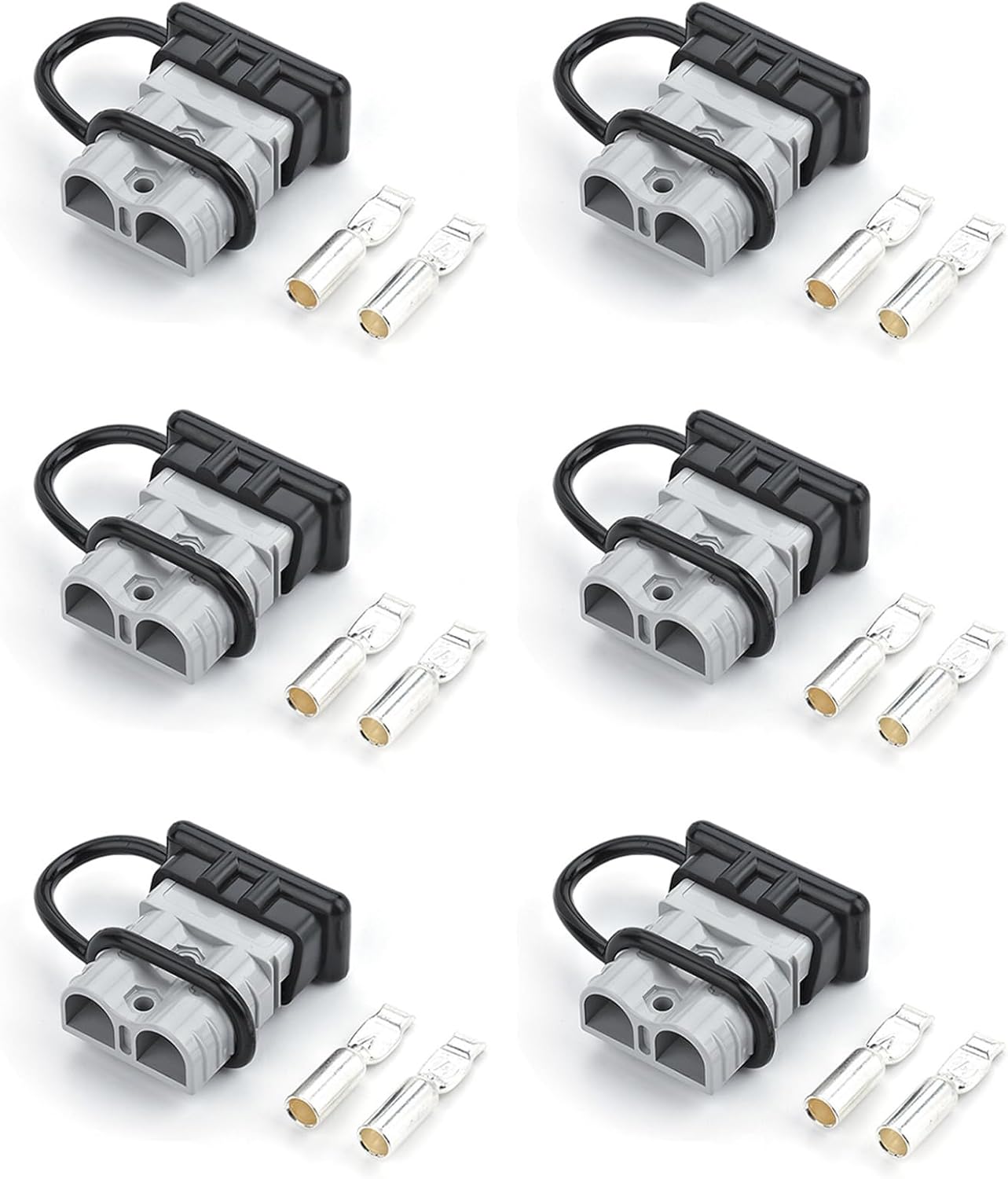 Eagles 50 Amp/600V Power Connector Plug with Boot Caps, 6PCS Quick Connect/Disconnect Battery Plugs for 7/8/10/12 AWG Wires, Recovery Winch, Towing Systems, Jumper Cables (Grey)