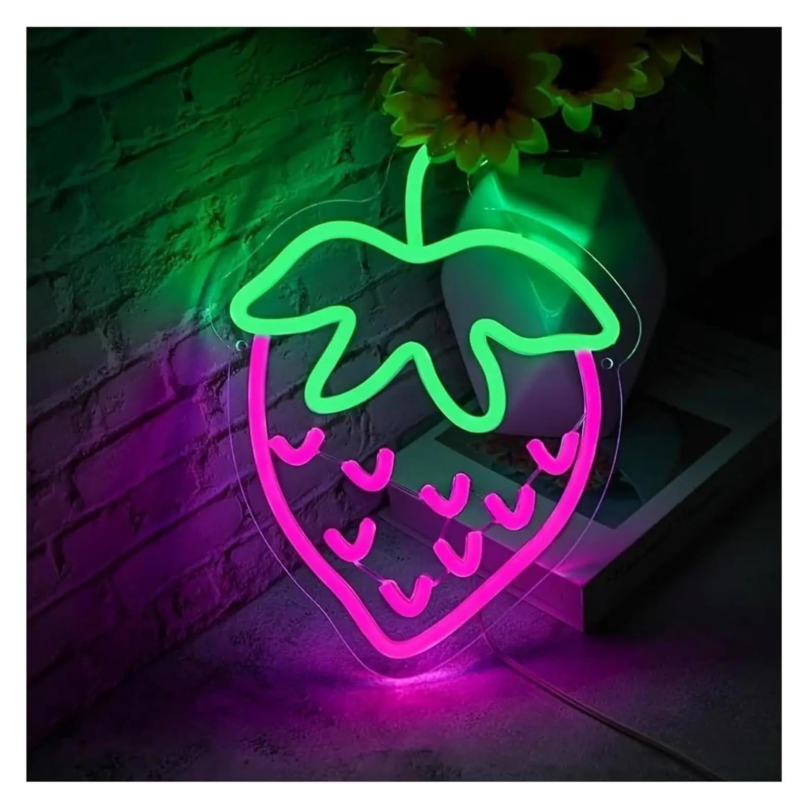 LEMST Signs Lamp Strawberry Neon Sign USB Dimmable Neon Light for Bedroom Bar Fruit Shop Restaurant Wall Decor 30x22cm(Purple)