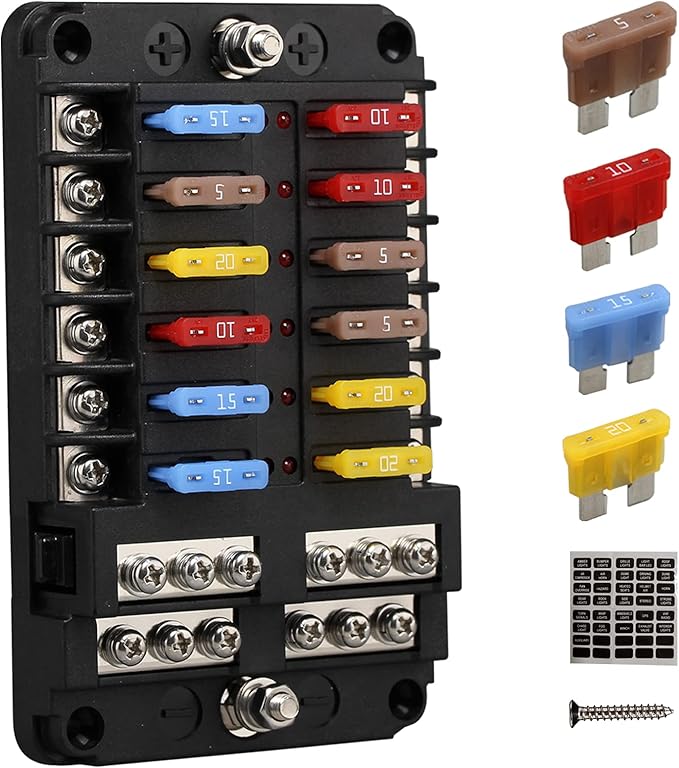 Blade ATC/ATO fuse blocks, ENDARK car fuse holder, 12 way fuse box with Negative Bus LED