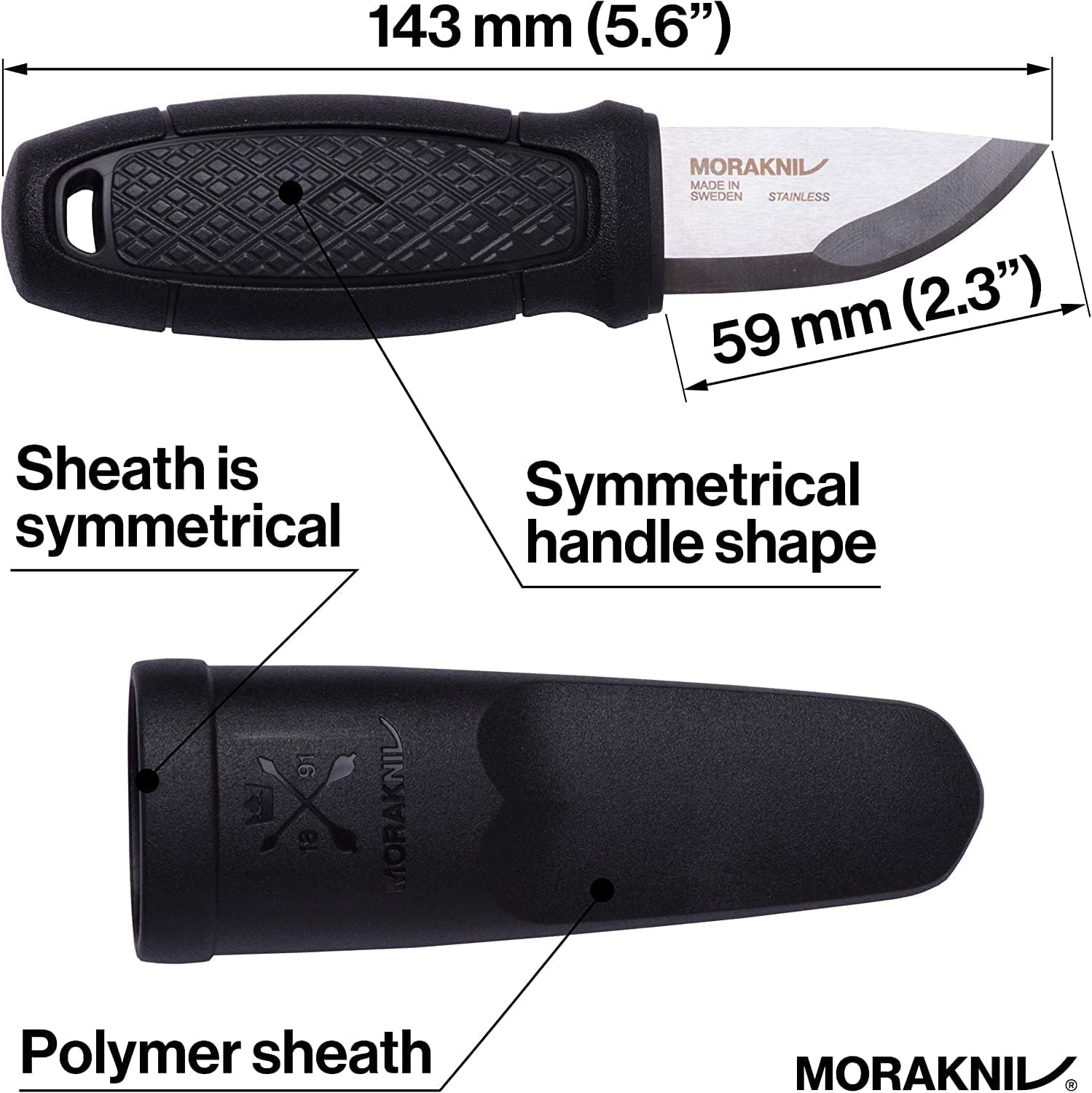 Morakniv Eldris Fixed-Blade Pocket-Sized Knife with Sandvik Stainless Steel Blade, Lanyard and Firestarter, 2.2-Inch