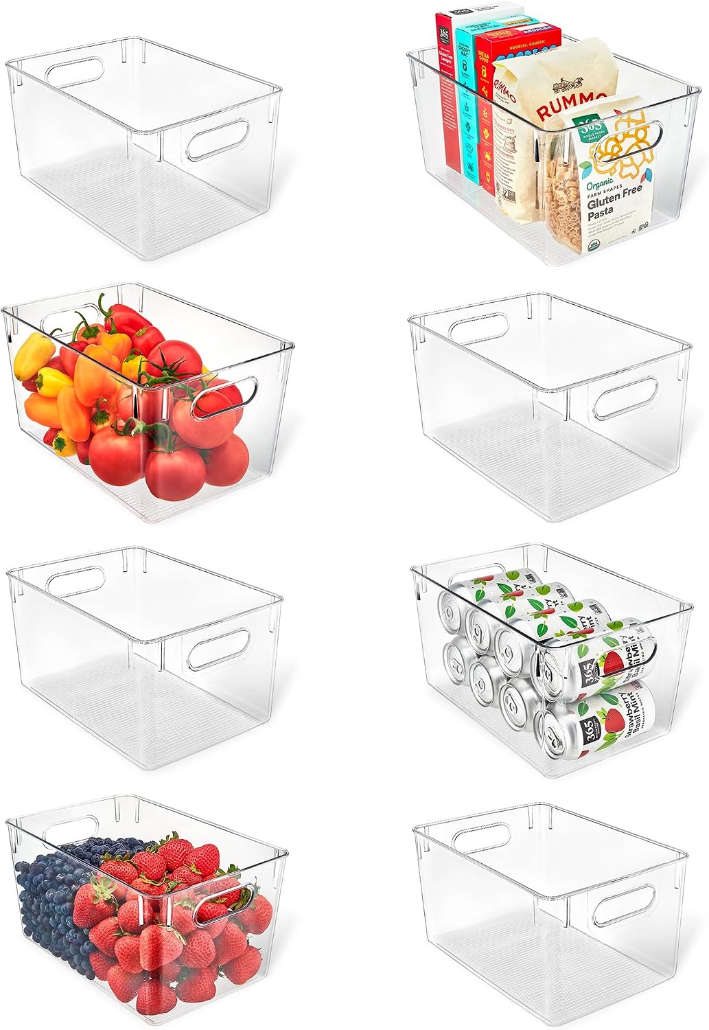 Lifemaster Multi-purpose Refrigerator Bins - 8 pieces Large Capacity Stackable Fridge Bin Organizer with Easy Grip Handles - Clear