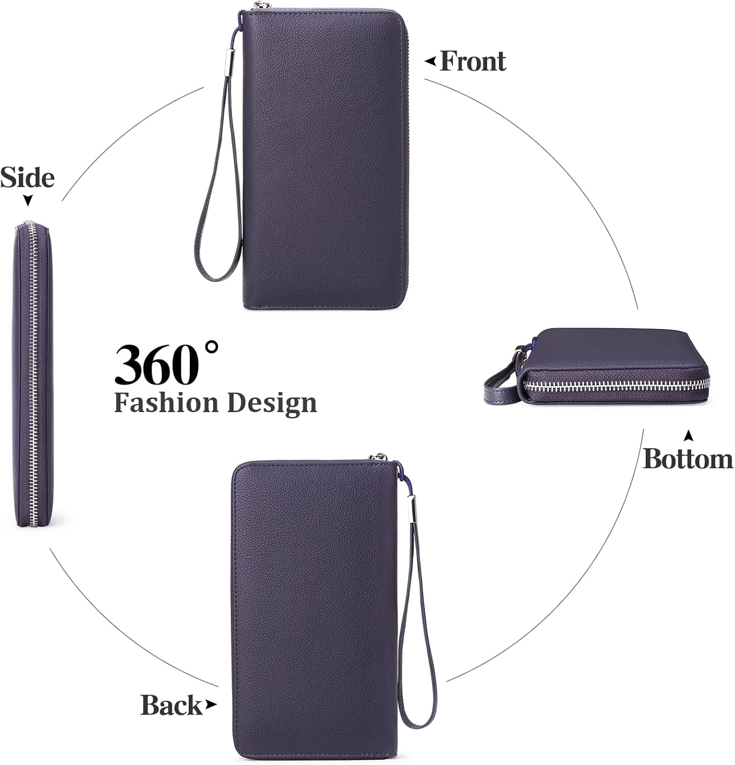 GOIACII Womens Wallet RFID Blocking Leather Zip Around Wallet Large Capacity Long Purse Credit Card Clutch Wristlet | RFID Blocking, Zip Around, Large Capacity, Long, Credit Card, Clutch - Image 5