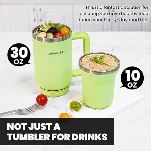 Miniatura 2 de LVNASST Vaso con asa y tapa con pajilla, desmontable de 40 onzas 2 en 1 reutilizable, taza de viaje para café a prueba de fugas, con aislamiento de