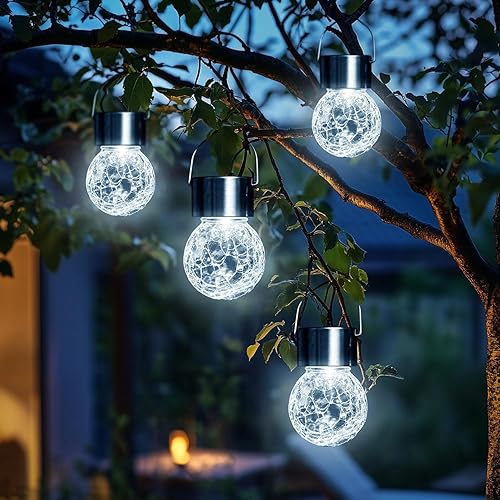 Miniatura 8 de GIGALUMI - Paquete de 12 luces solares para exteriores, luces solares colgantes para decoración de Navidad - Luces solares de vidrio agrietado