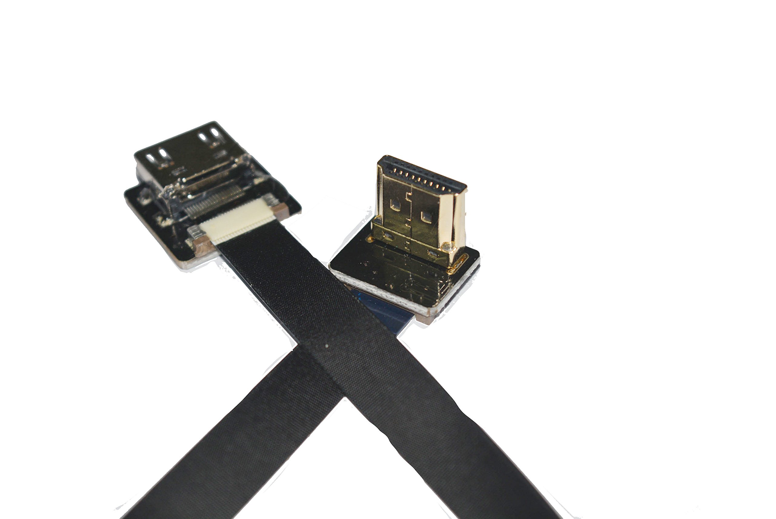 Permanent Soft Flat Slim Thin HDMI FFC FPV HDMI Cable Standard HDMI Female Plug to Standard HDMI Male 90 Degree Raspberry Gimbal rig Aerial Shooting FPV Black (20CM)