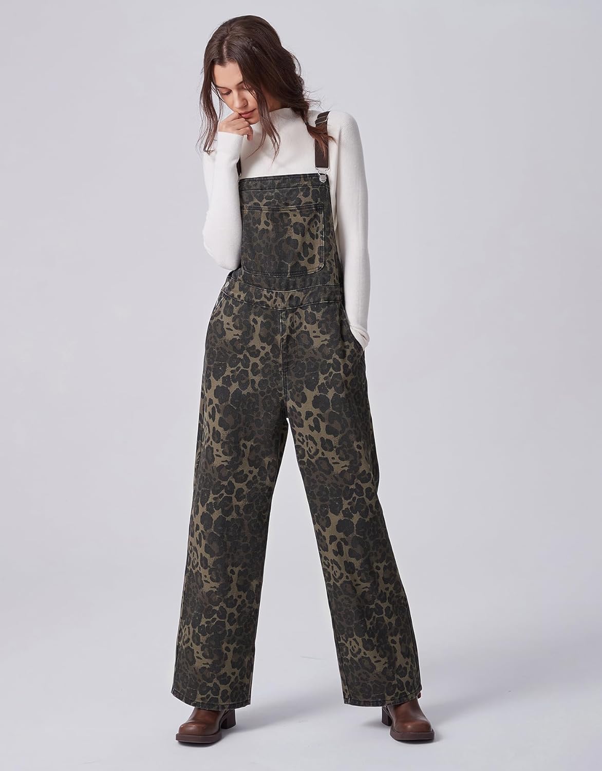 Kedera Women's Oversized Denim Jumpsuit Wide Leg Leopard Overalls Buckle Up Loose Fit Baggy Camo Overalls Y2K Streetwear - Image 4