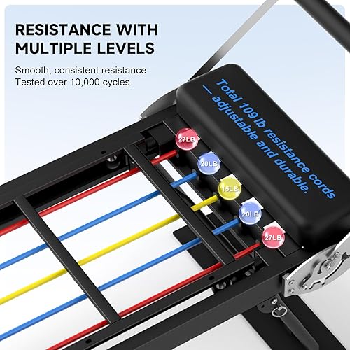 Miniatura 2 de Reformador de pilates plegable para uso doméstico máquina de pilates de marco de metal completo con bandas de resistencia ajustables multicolor,