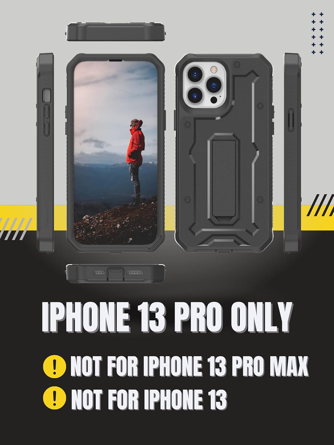 CaseBorne ArmadilloTek V Compatible with iPhone 13 Pro Case - [Up to 21 Feet Drop Proof] - Military Grade Full Body Heavy Duty with Built-in Screen Protector and Kickstand - Black