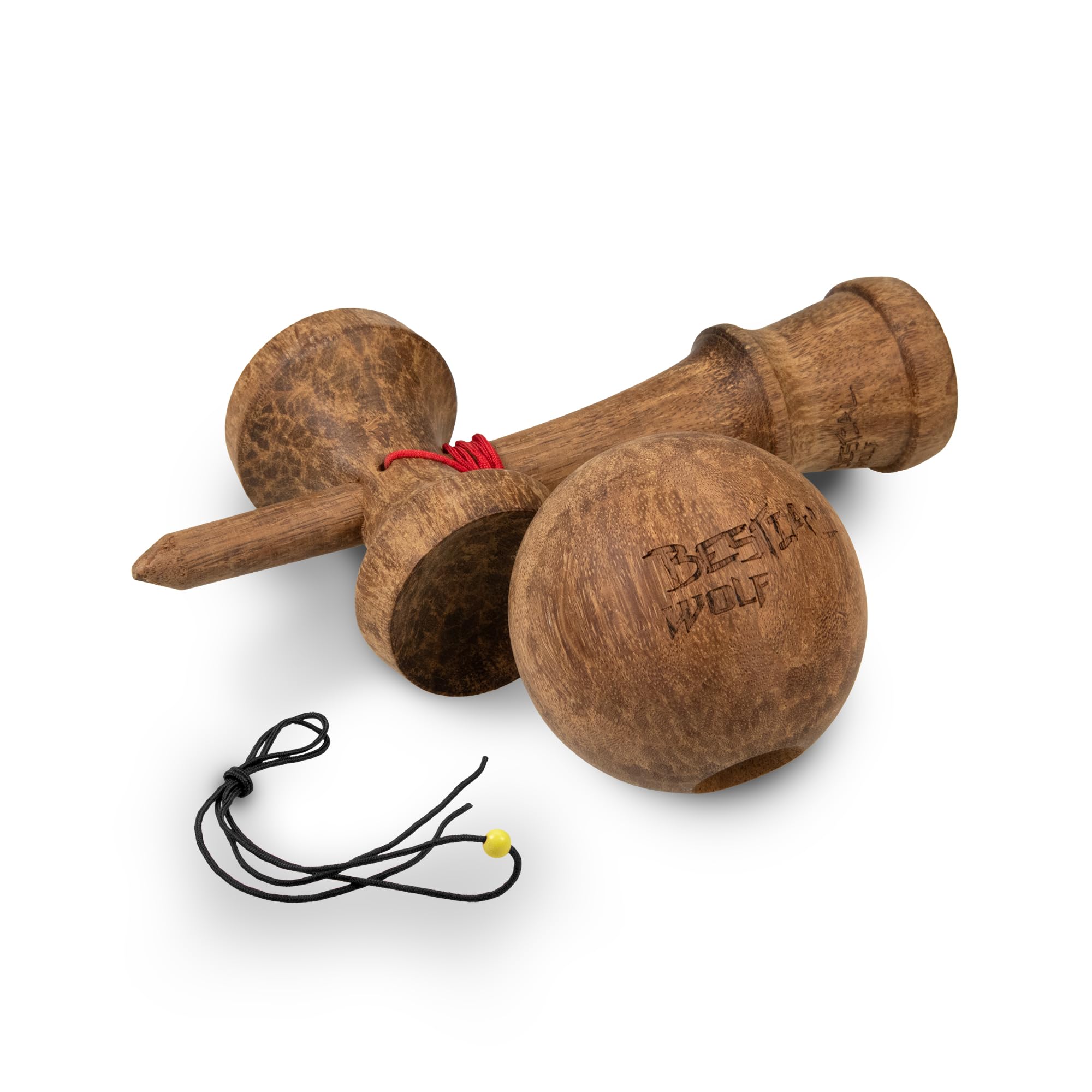 Bestial Wolf KEKKON, Kendama de Bambu Bola Bambu con el Logo en Letras Cuerda Roja