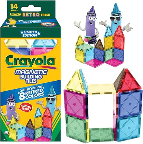 CreateOn Crayola Azulejos magnéticos retro, juego de construcción para niños, juguetes de construcción magnéticos para niños, juguetes de viaje STEM