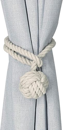 Miniatura 5 de Home Queen Alzapaños de cortina para tejer a mano, alzapaños decorativos para cortinas con bola individual (2 pares, beige)