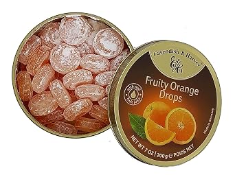 Cavendish & Harvey | Fruity Orange Hard Candy Drops | 7 Ounce Tin