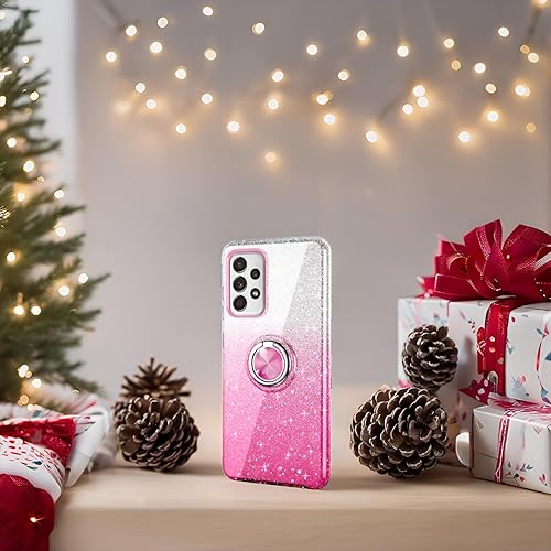 Miniatura 2 de Funda para Galaxy A52 5G para niñas y mujeres, delgada, con purpurina y soporte de anillo de 360, soporte magnético para automóvil, absorbente de