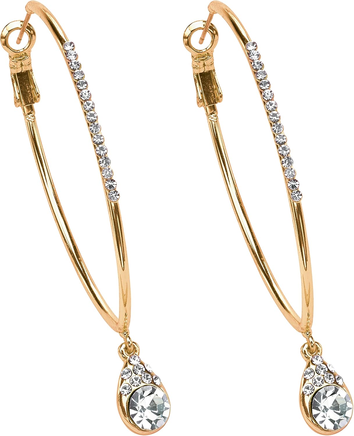 PalmBeach Goldtone Round Crystal Teardrop Hoop Earrings (64mm)