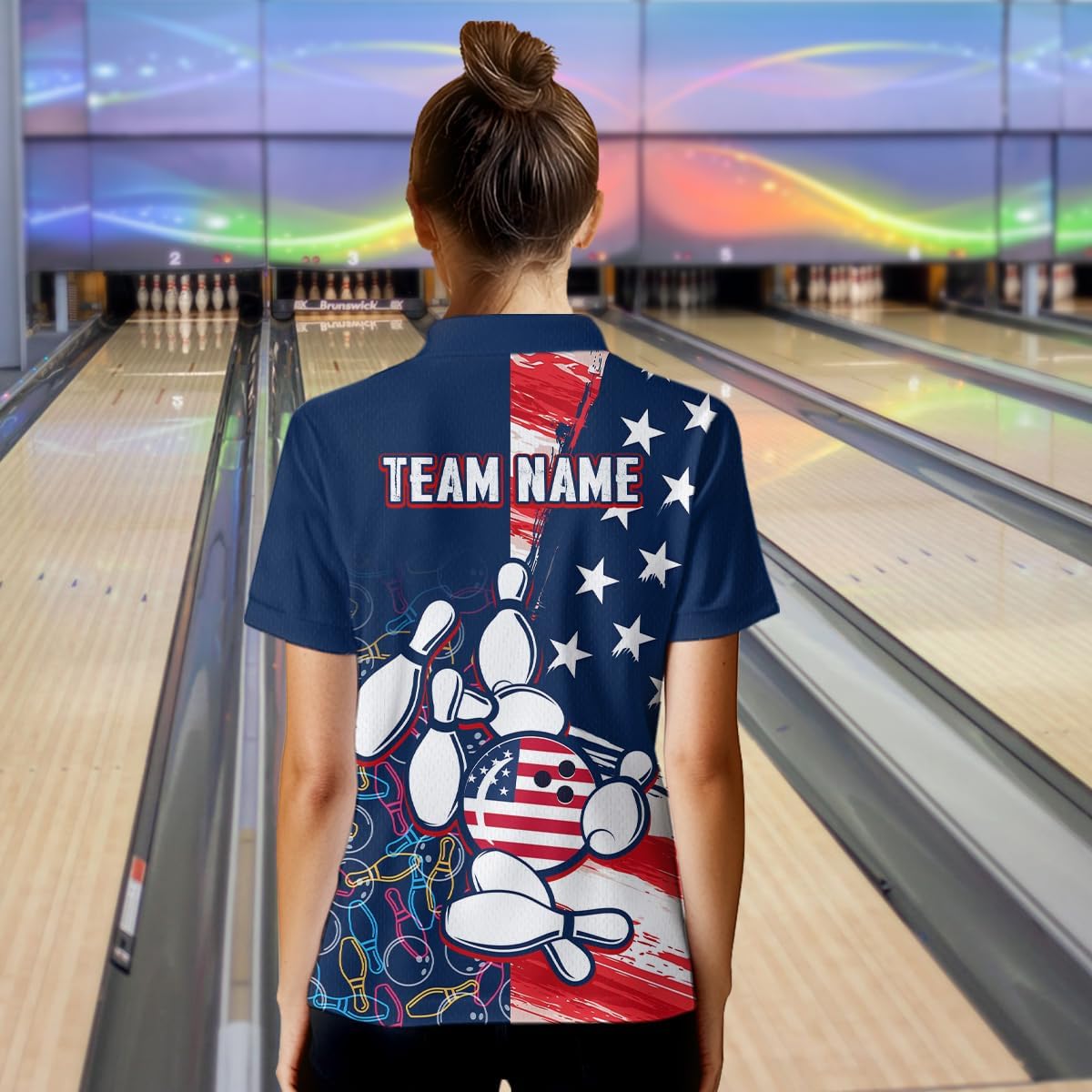 American Flag Bowling Shirts Custom Patriotic Bowling Polo Shirt for Men Women's Bowling 1/4 Zip Shirt
