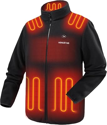 Venustas Mens Fleece Heated Jacket with Battery Pack, Soft Lightweight Heated Coat for Outdoor