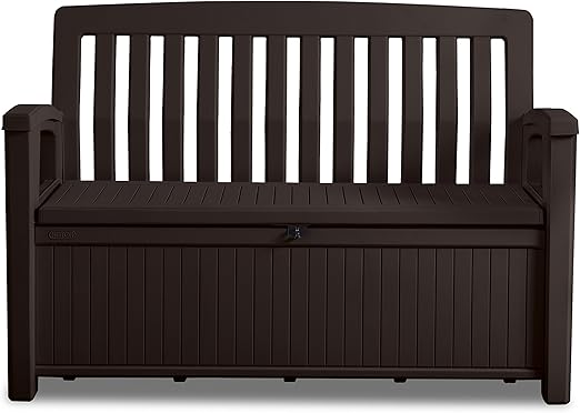 Keter 60 Gallon Storage Bench Deck Box for Patio Furniture, Front Porch Decor and Outdoor Seating – Perfect to Store Garden Tools