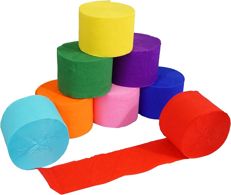 8 rollos de serpentinas de papel crepé, 8 serpentinas de colores de 656 pies, decoraciones de fiesta de arcoíris, serpentinas para decoraciones de fiestas, decoraciones de cumpleaños, baby shower, bodas (1,8 pulgadas x 82 pies/rollo)