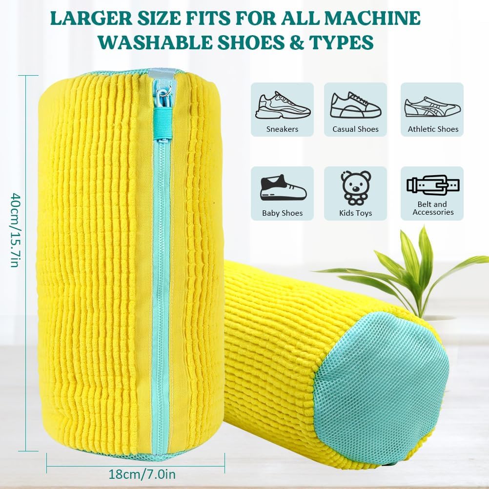 Shoe Washing Machine Bag 2 Pack, 360°Deep Clean Durable Shoes Laundry Bag for Washer and Dryer, Reusable Shoe Cleaner Bags, Sneaker Washing Machine Bag, Yellow - Image 3