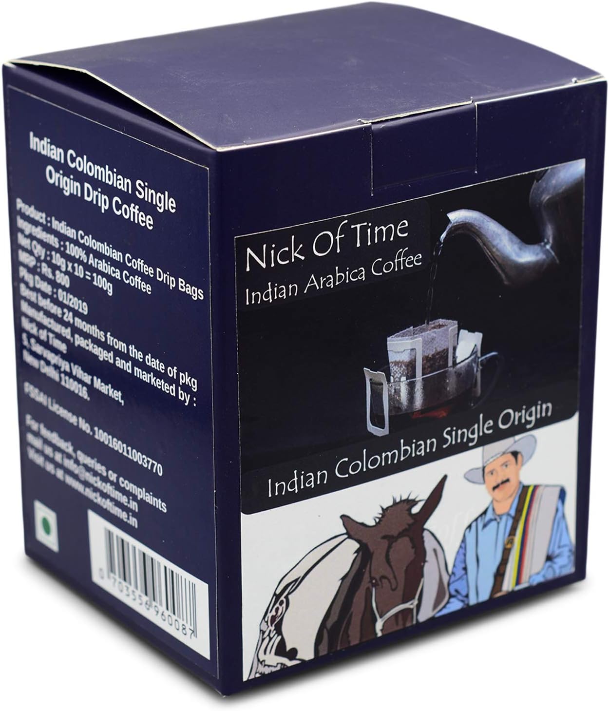 NICK OF TIME Coffee Drip Bags/Brew Bags-Makes10 Cups(No Machine Required)Arabica Dark Roast Ground Indian Colombian Coffee AA Grade(Single-Serve Pour Over-Pack of 10)