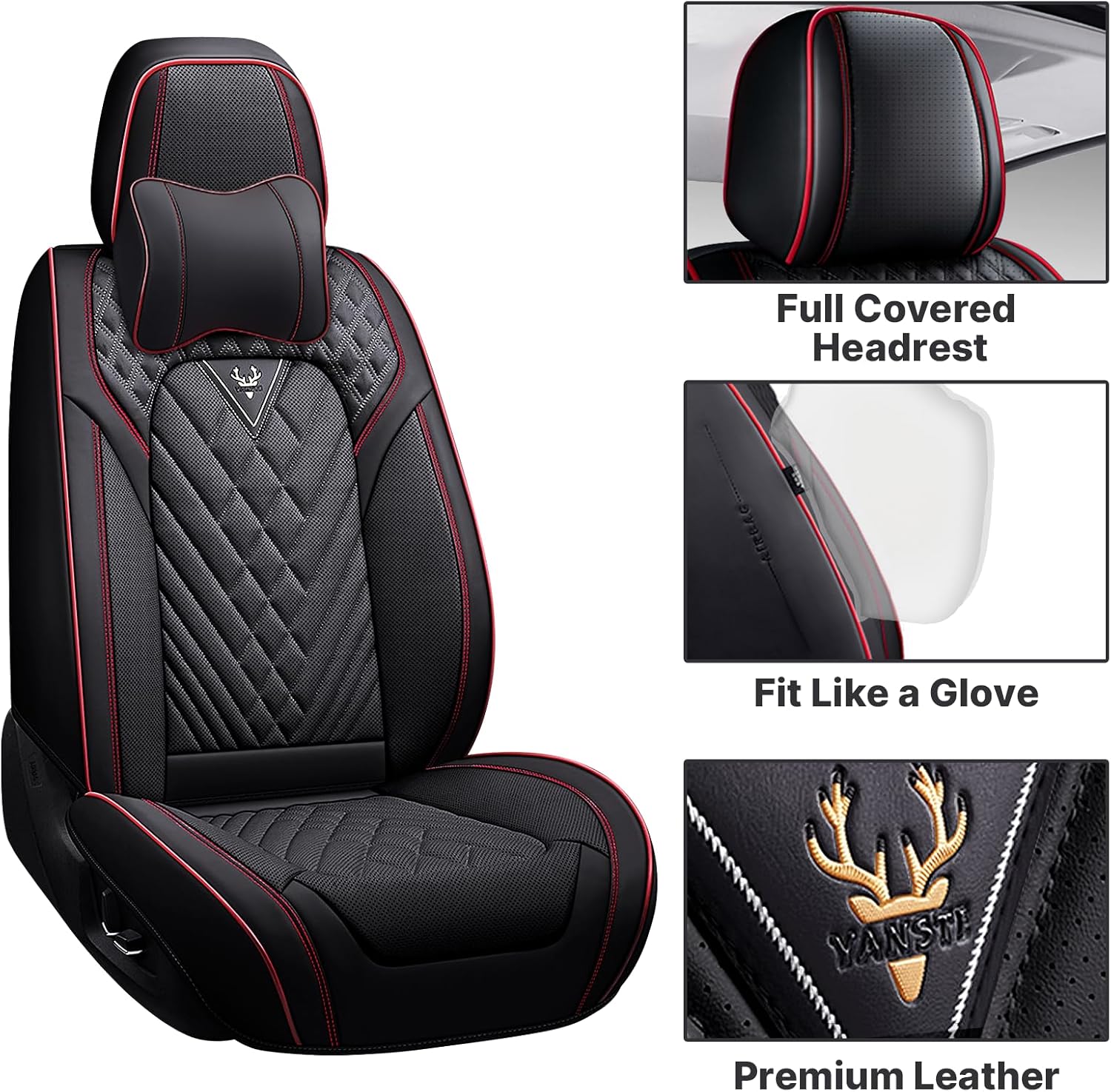 Car Seat Covers Fit for Chevrolet Chevy Colorado 2004-2026,Waterproof Premium Leather Seat Covers Breathable Seat Protector Coverage Automotive Seats Cushions (Front with Headrest,Black-Red)