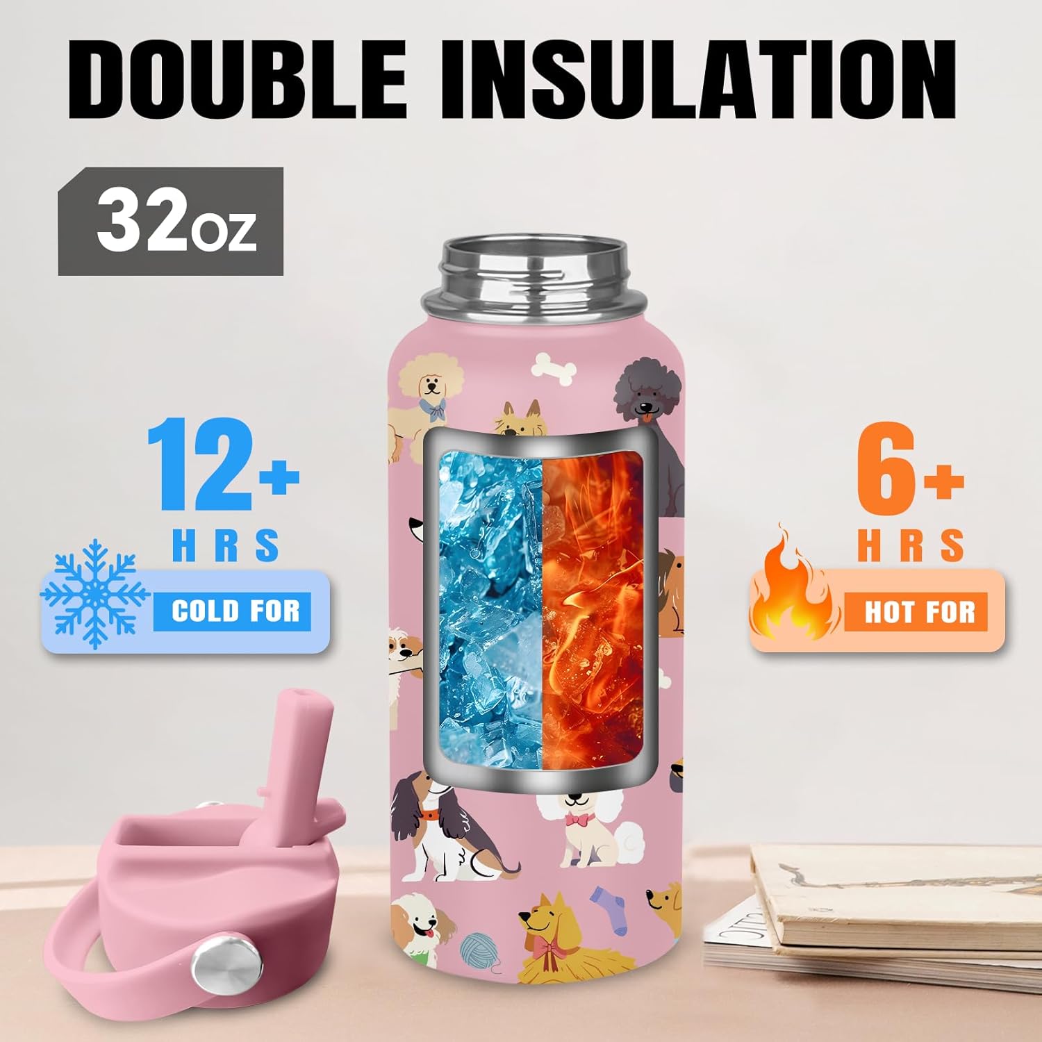 Dog Gifts for Women - 32oz Dog Themed Insulated Water Bottle with Straw - Christmas Birthday Gifts for Puppy Lover - Cute Puppy Stainless Steel Coffee Cup for Sports, Gym, Travel, School - Image 4