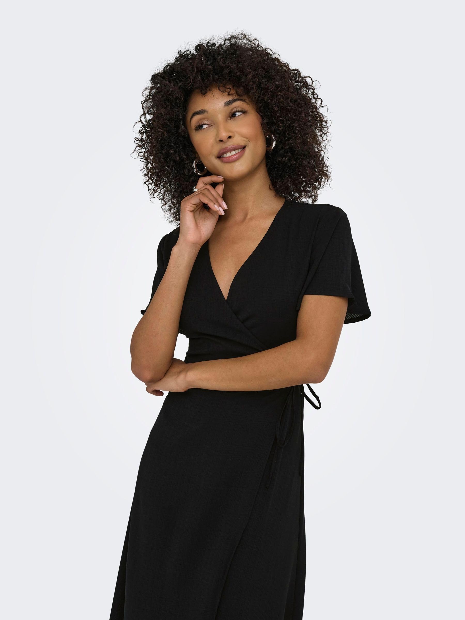 Onlcali Life S/S Midi Wrap Dress WVN, czarny, XL