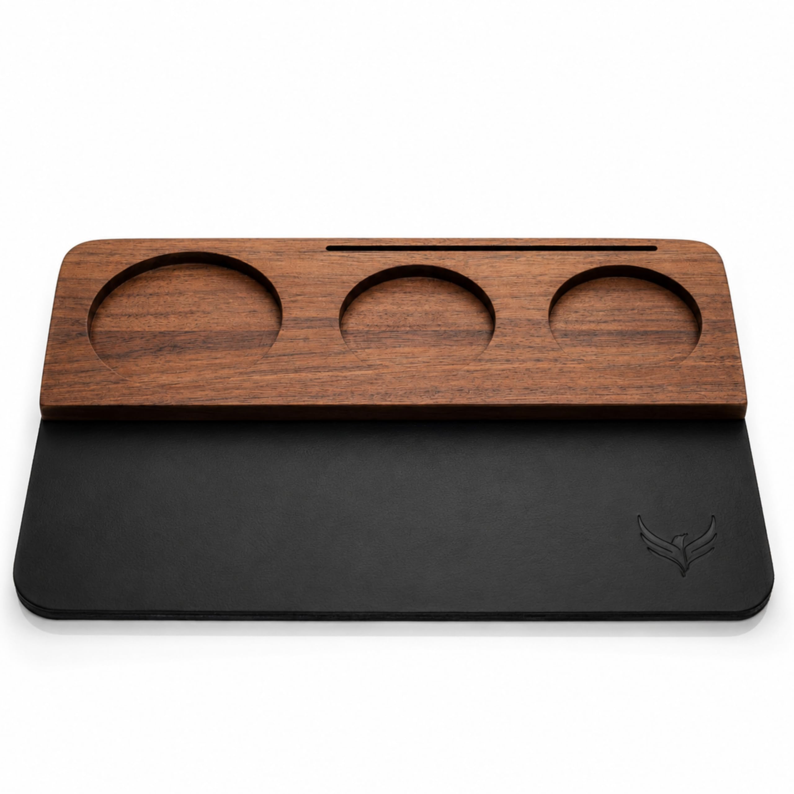 Alfombrilla de café espresso de 58 mm, nogal y cuero, organizador de alfombrillas de café para máquina de espresso, almacenamiento de herramientas de barista
